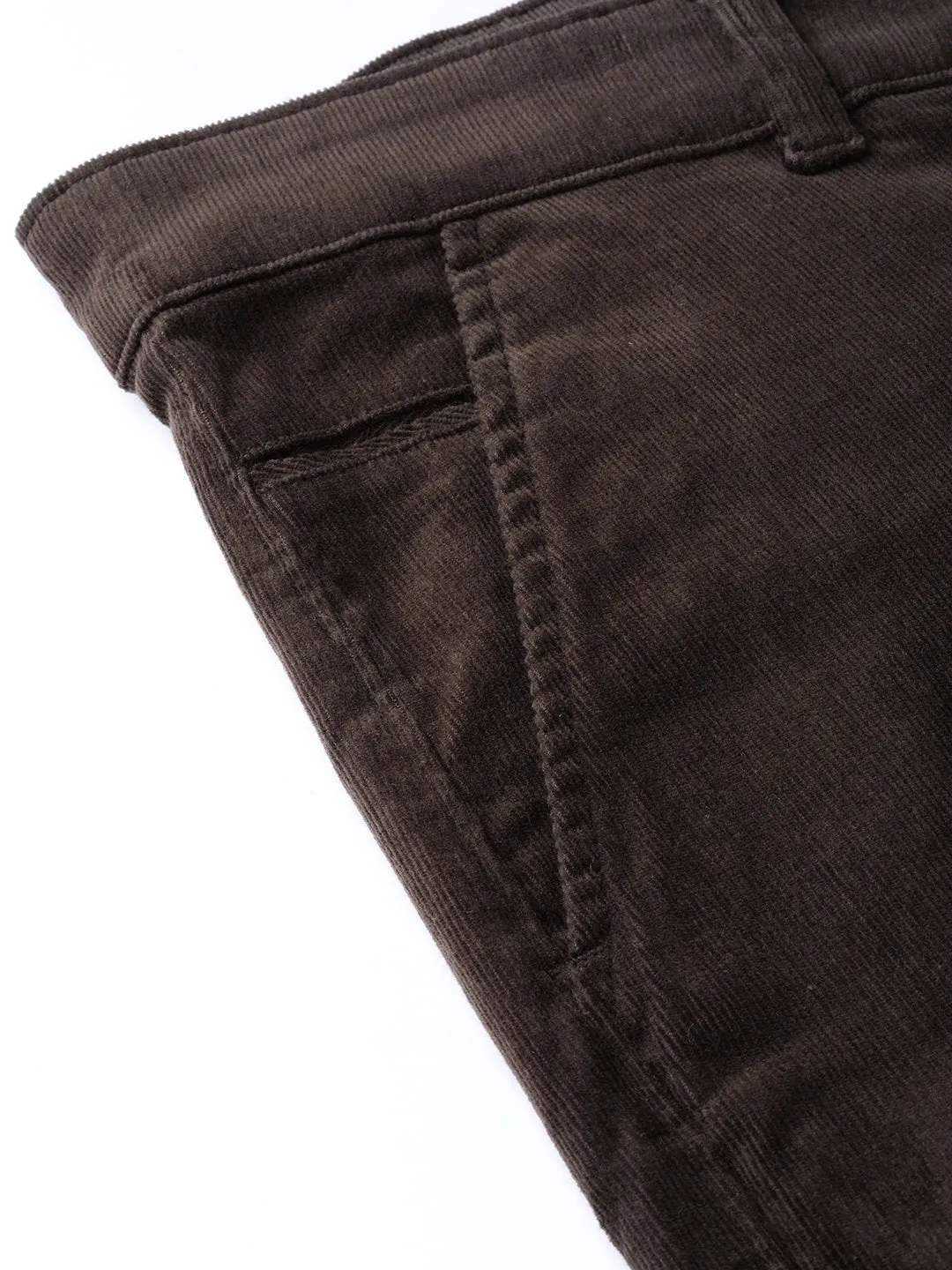 Men Brown Solid Cotton Stretch Slim Fit Formal Trouser