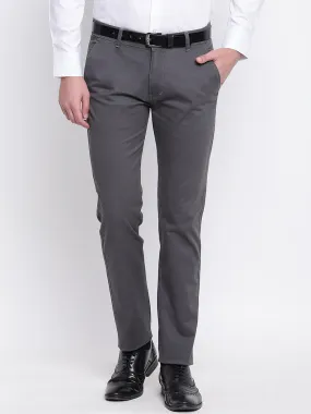 Men Grey Cotton Solid Slim Fit Casual Trouser