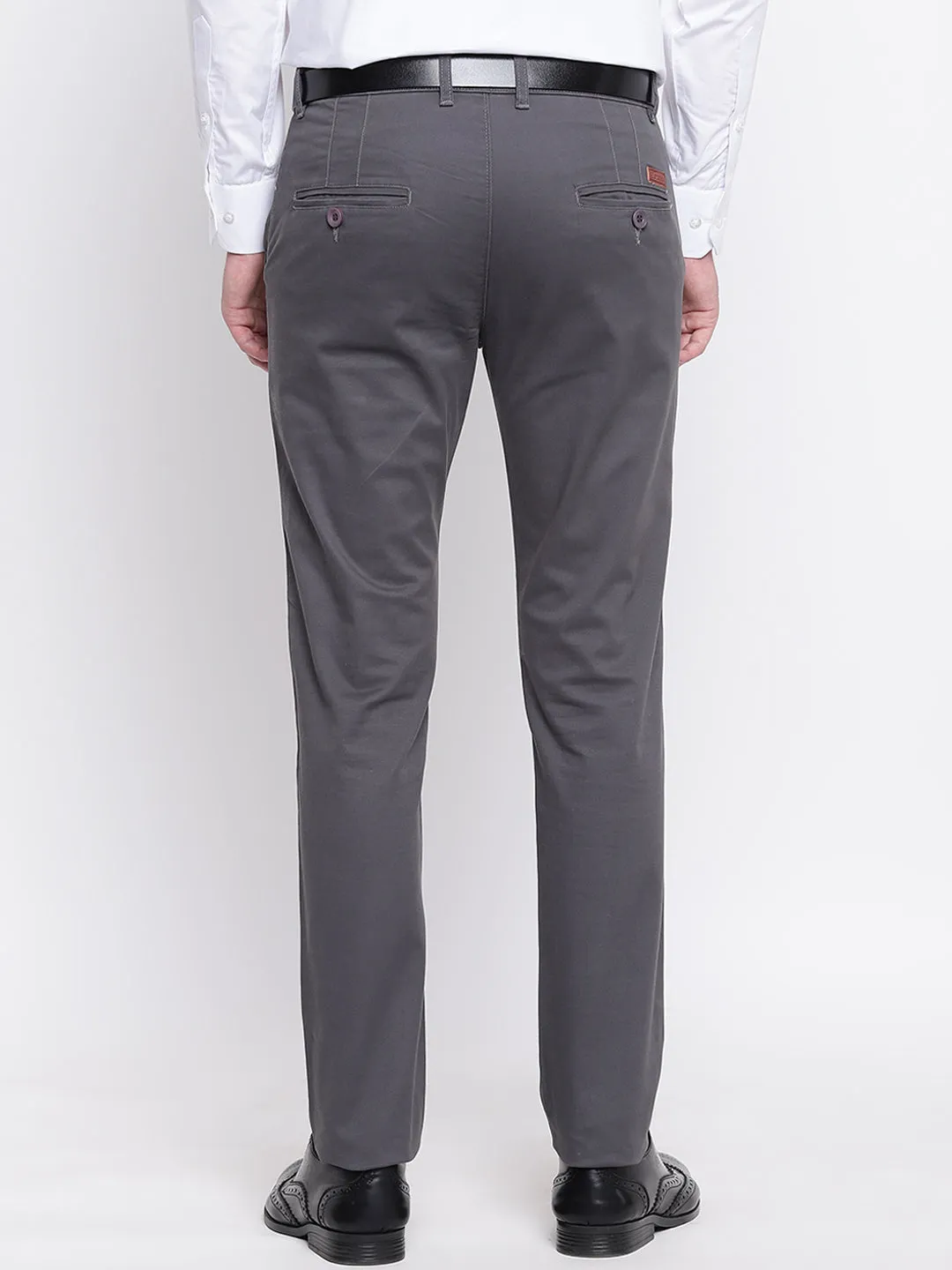 Men Grey Cotton Solid Slim Fit Casual Trouser