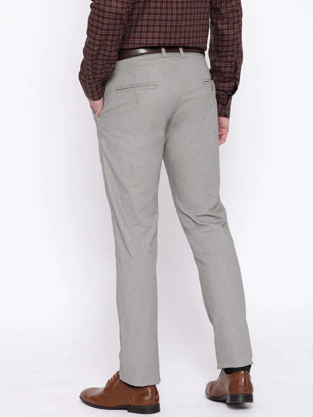 Men Grey Solid Cotton Stretch Slim Fit Formal Trouser