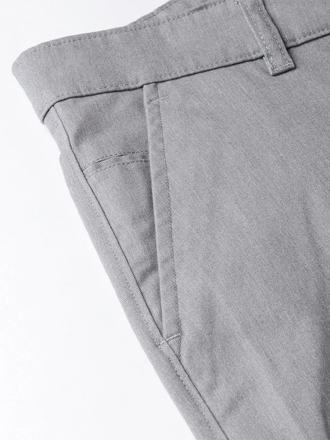 Men Grey Solid Cotton Stretch Slim Fit Formal Trouser