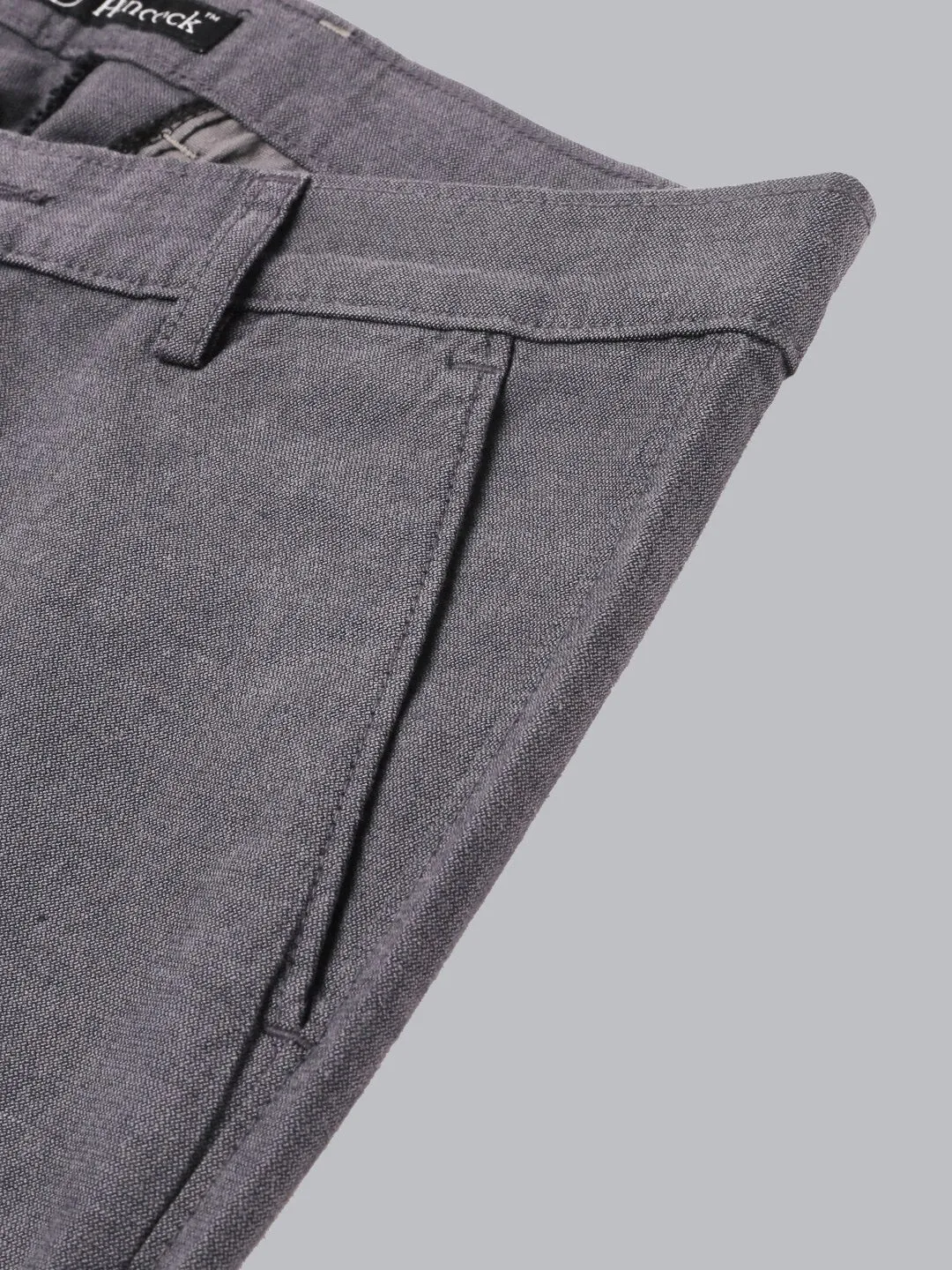 Men Grey Solid Pure Cotton Slim Fit Formal Trouser