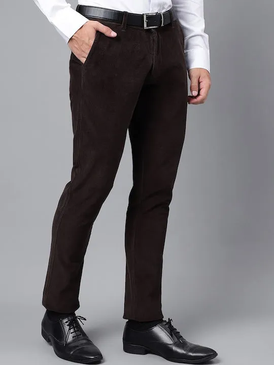 Men Olive Solid Cotton cotton stretch corduroy Coduroy Slim Fit Formal Trouser