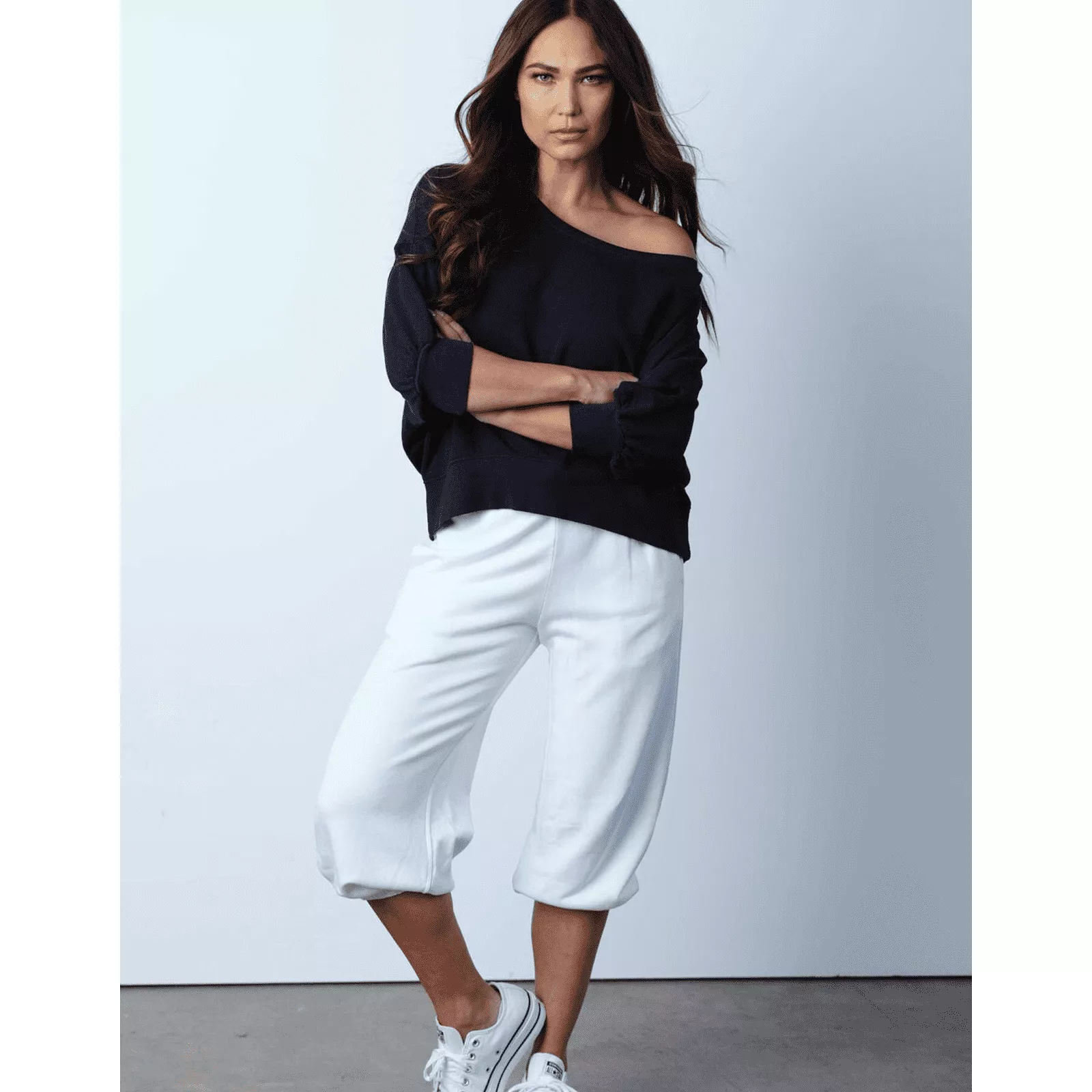 Mila Made in Los Angeles Knicker Capri Jogger Pants in White and Light Grey