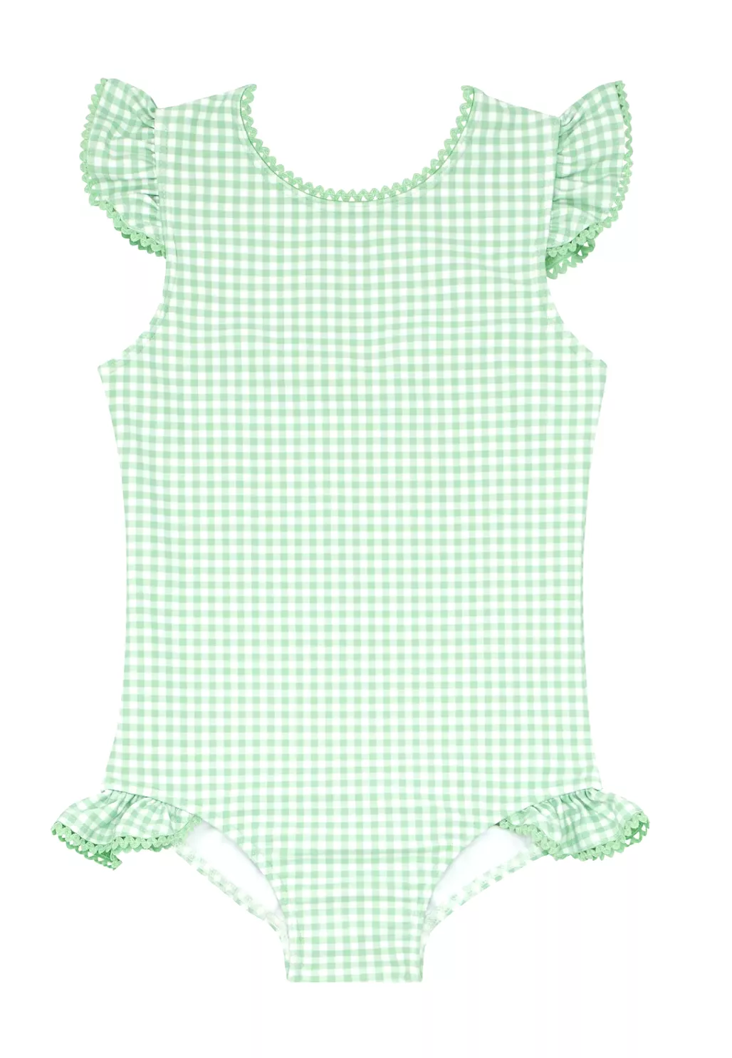 Minnow - Girls Palm Gingham Ruffle Cap Sleeve Rashguard One Piece