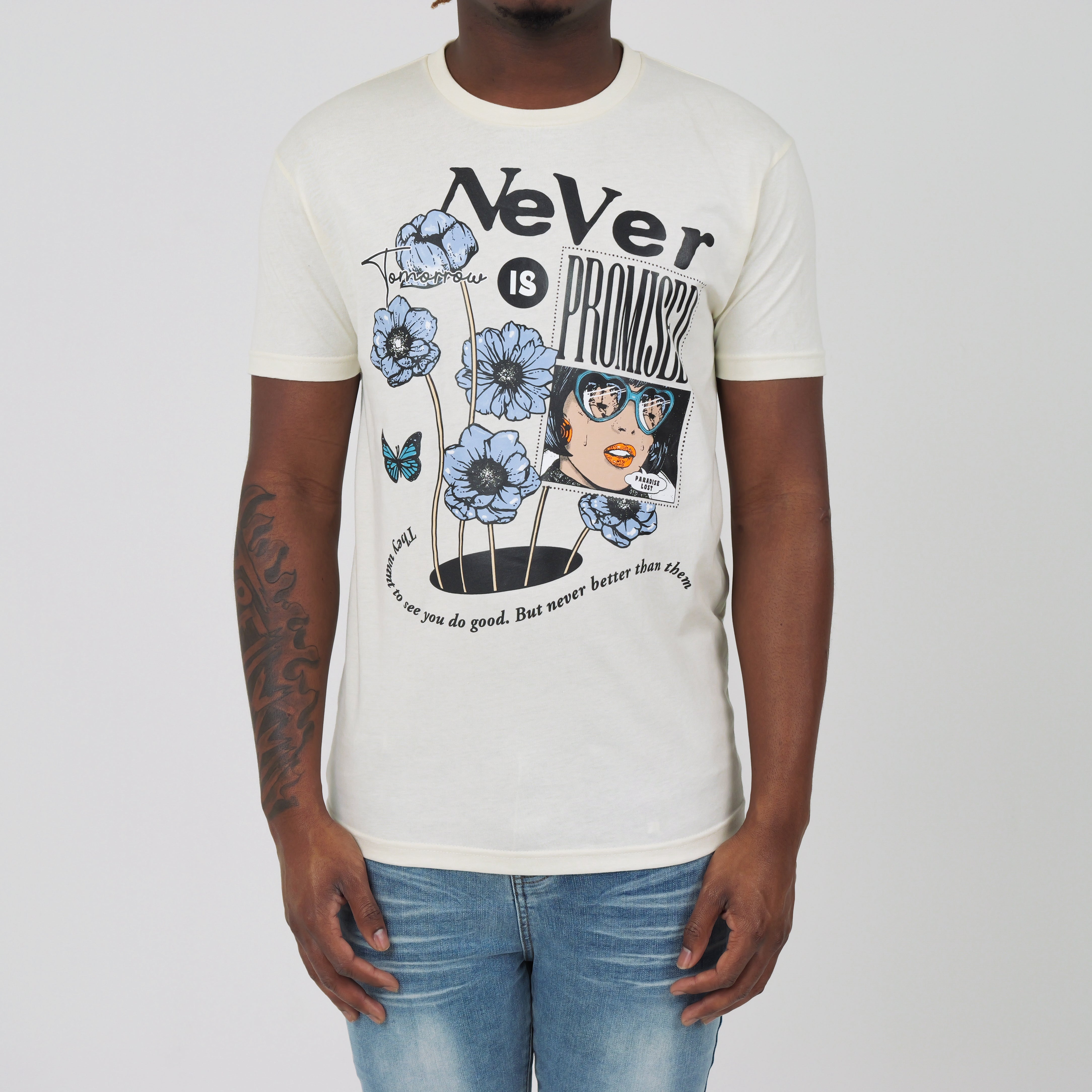 NEVER AHEAD TEE NATURAL