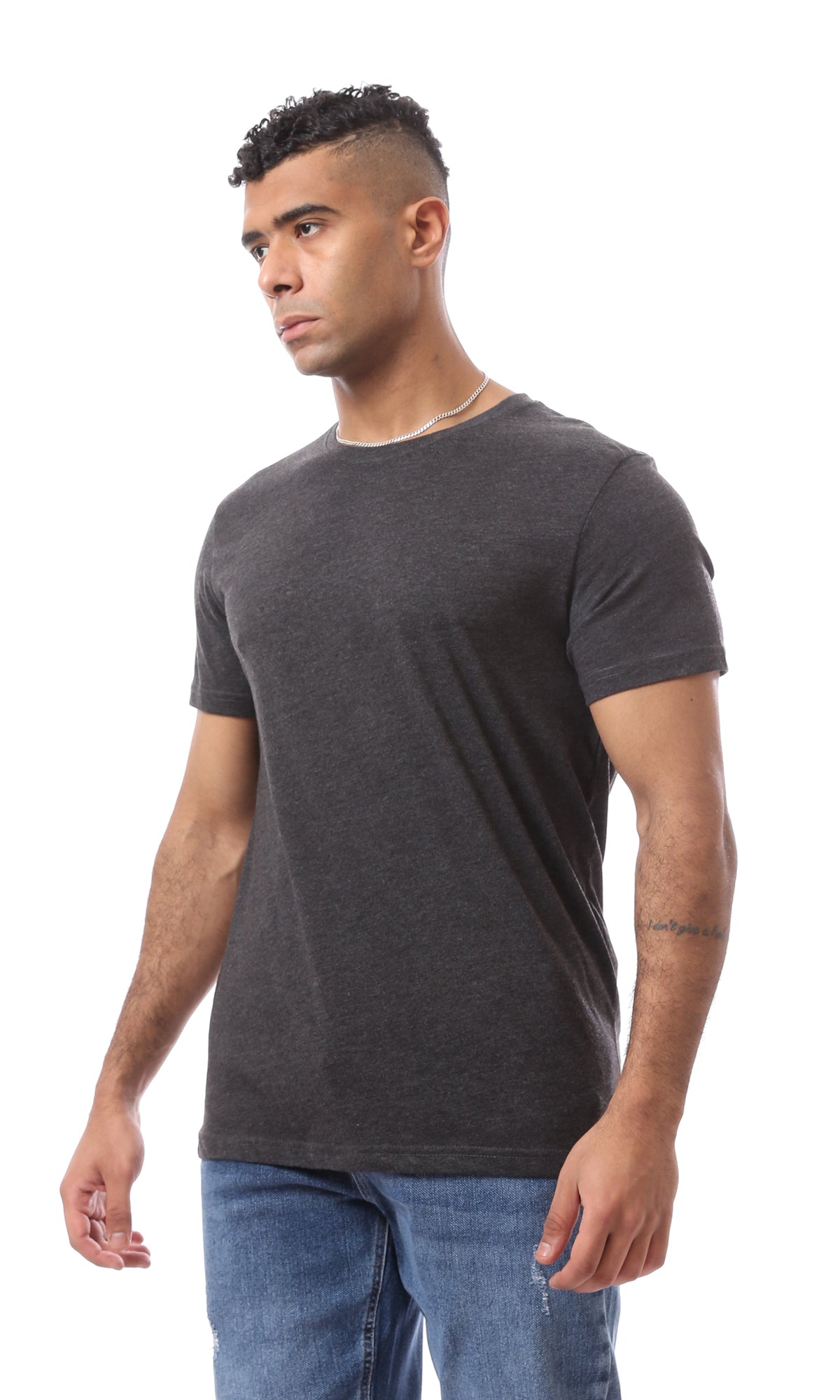 O168084 Short Sleeves Heather Charcoal Grey Summer Tee