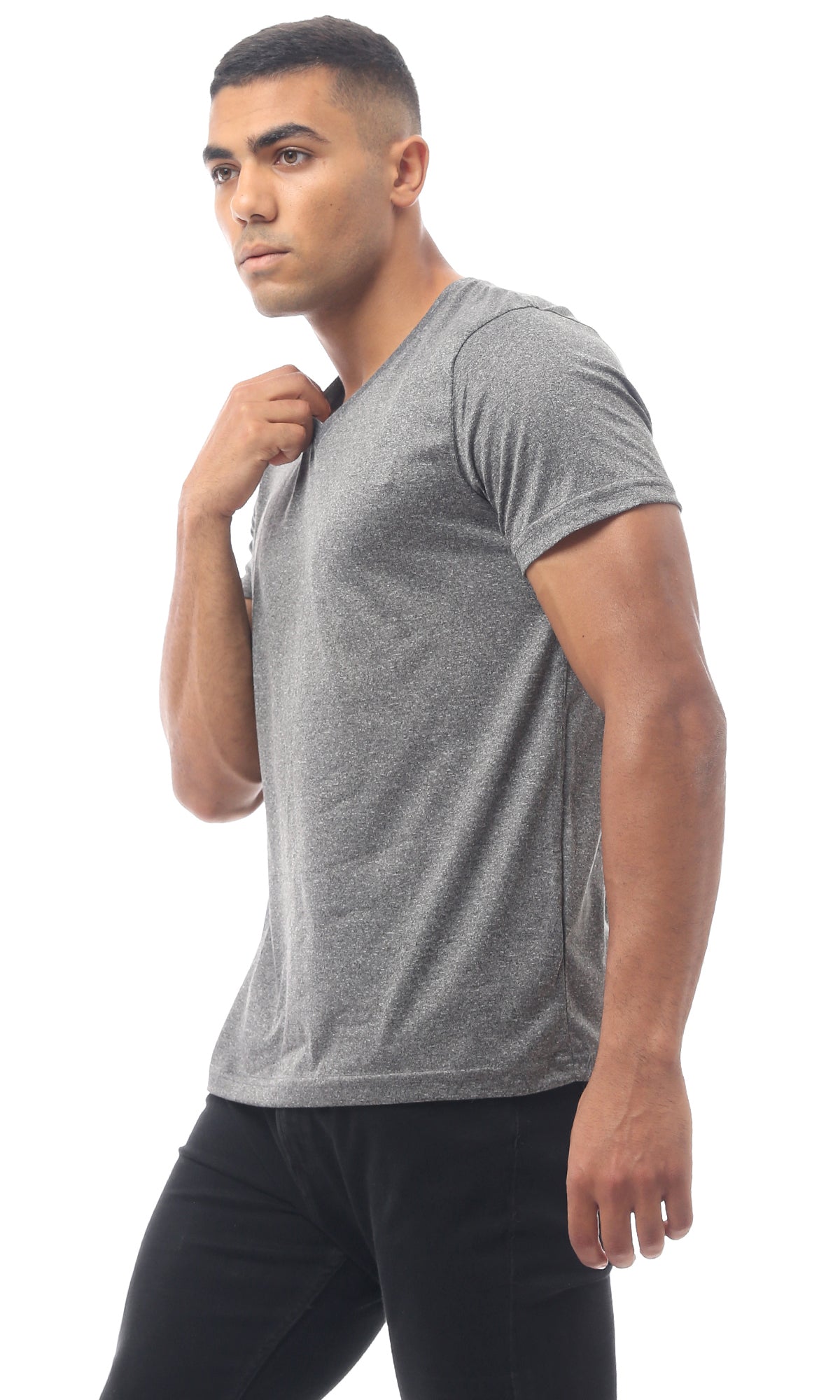 O171380 Cotton Slip On Heather Grey V-Neck Tee