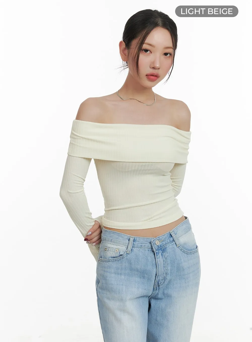 Off Shoulder Long Sleeve Crop Top CA416