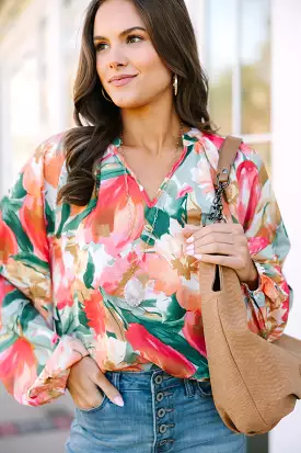 On Your Way Back Sage Green Floral Blouse