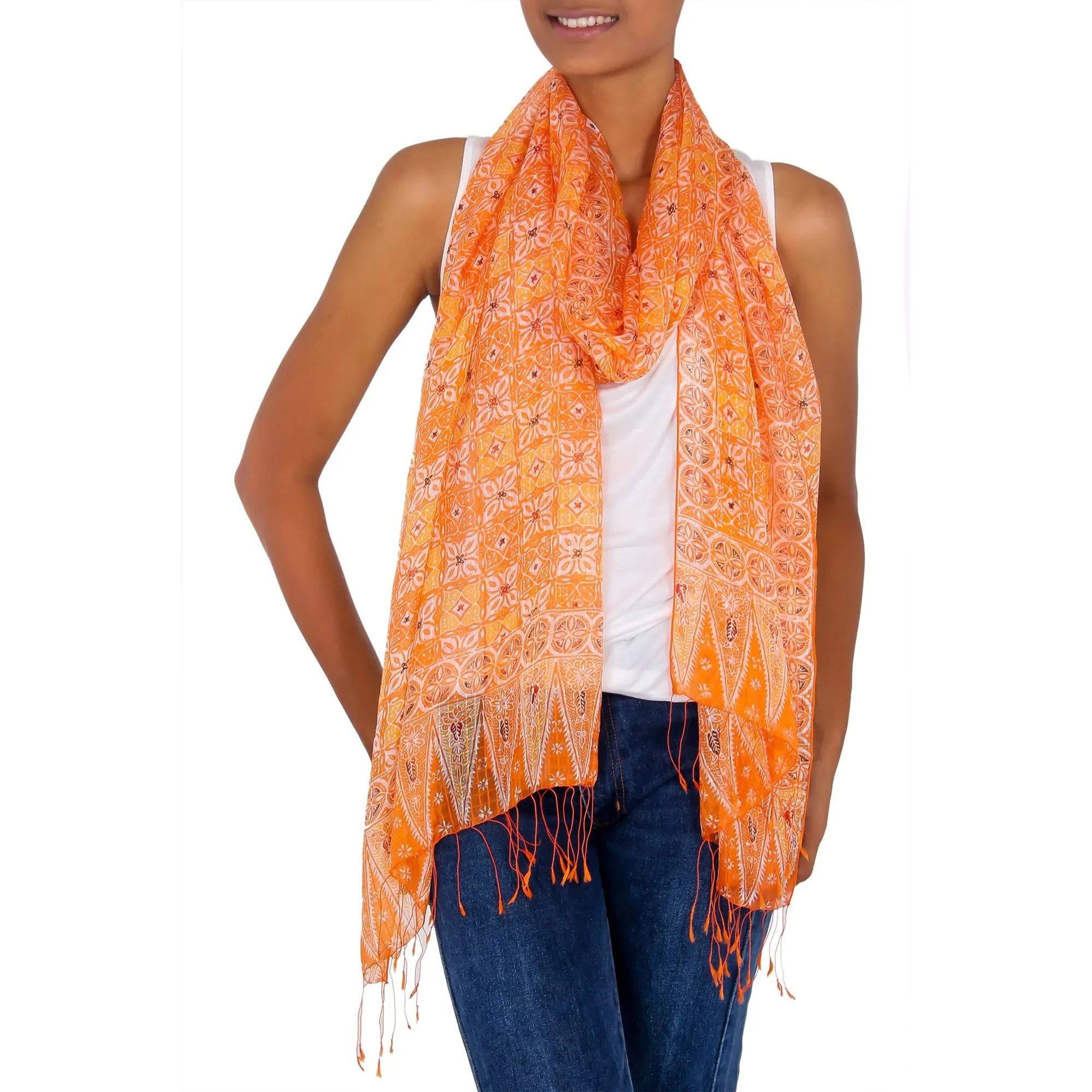 Orange Jasmine Hand-Made Silk Shawl