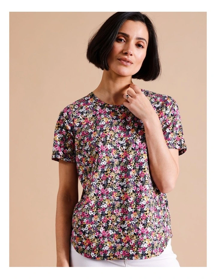 Organic Cotton Wardrobe Staple Short Sleeve Tee In Multicolour Floral Print