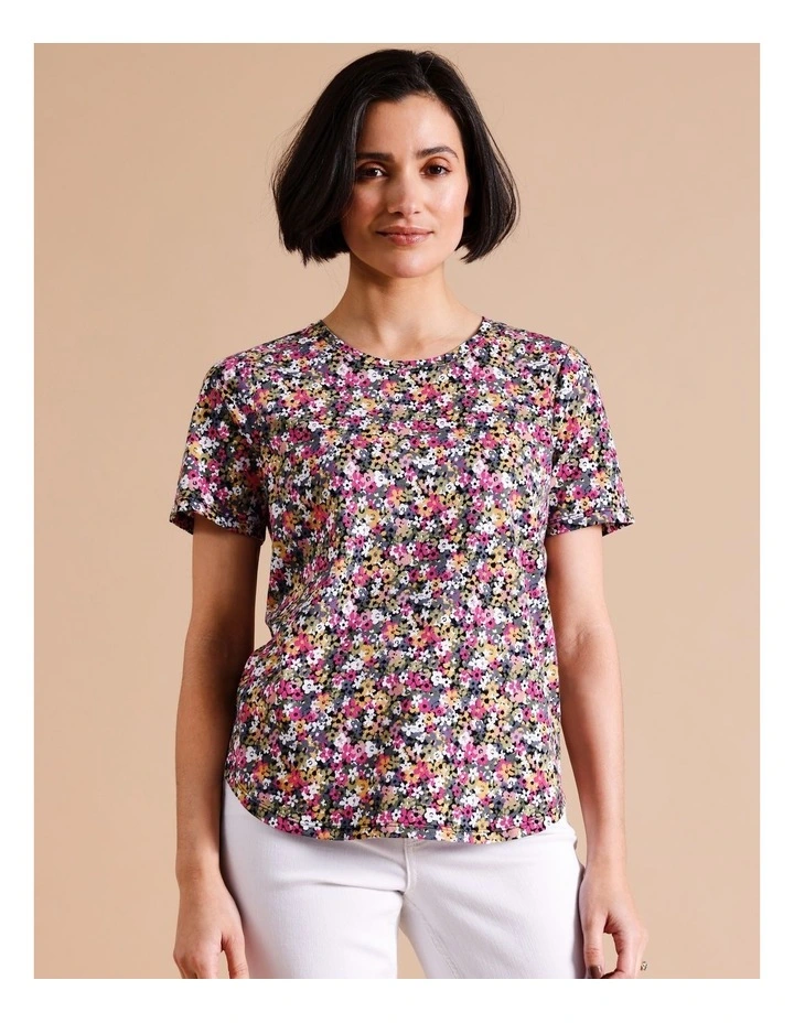 Organic Cotton Wardrobe Staple Short Sleeve Tee In Multicolour Floral Print