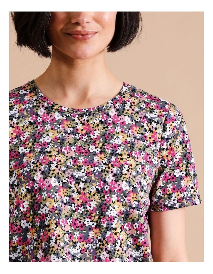 Organic Cotton Wardrobe Staple Short Sleeve Tee In Multicolour Floral Print