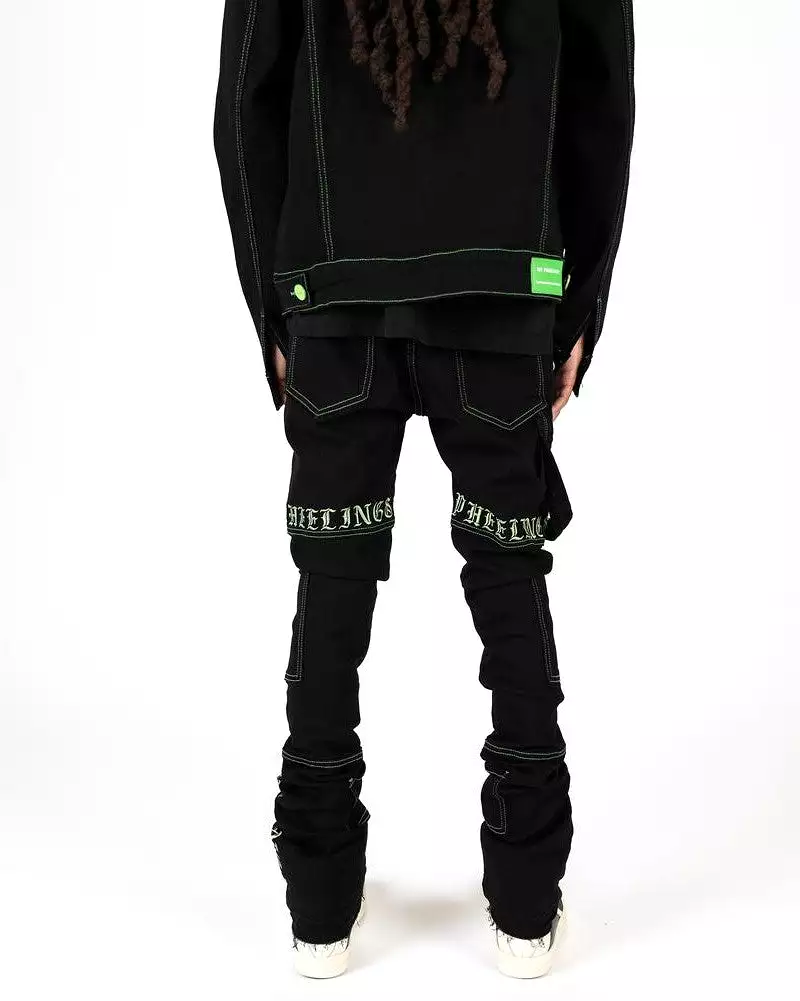 PHEELINGS DEFYING ODDS FLARE STACK DENIM (JET BLACK/LIME GREEN)