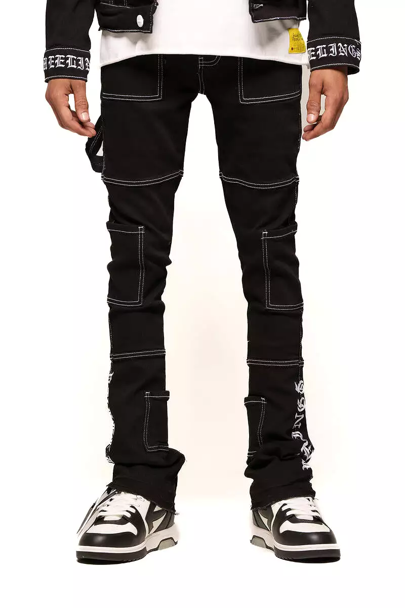 PHEELINGS DEFYING ODDS FLARE STACK DENIM (JET BLACK/WHITE)