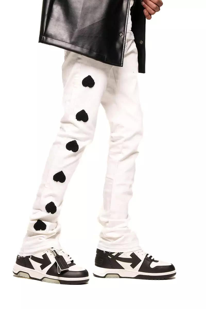 Pheelings HEART BREAK OF SUCCESS FLARE STACK DENIM (WHITE/BLACK)