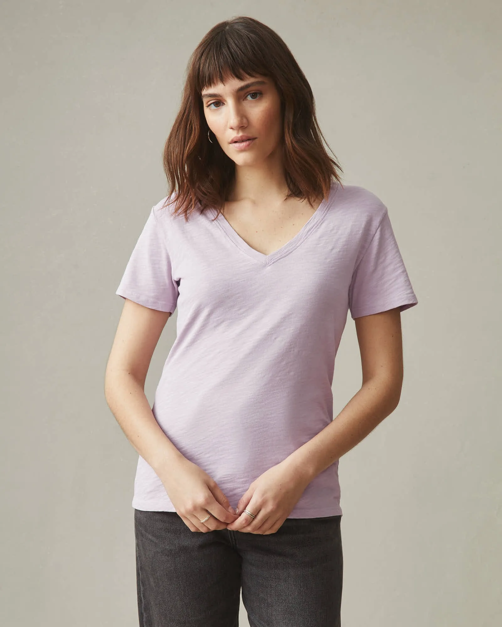 Premium Slub V-Neck Tee - Lavender Frost