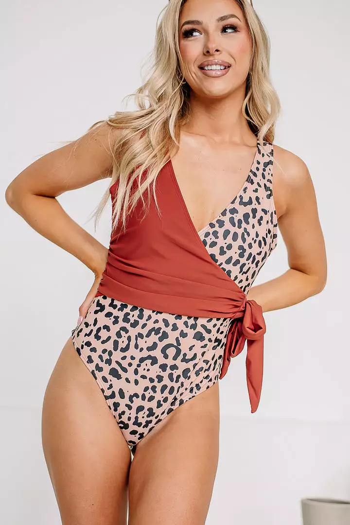 Printed Wrap Tied One-Piece Swimwear