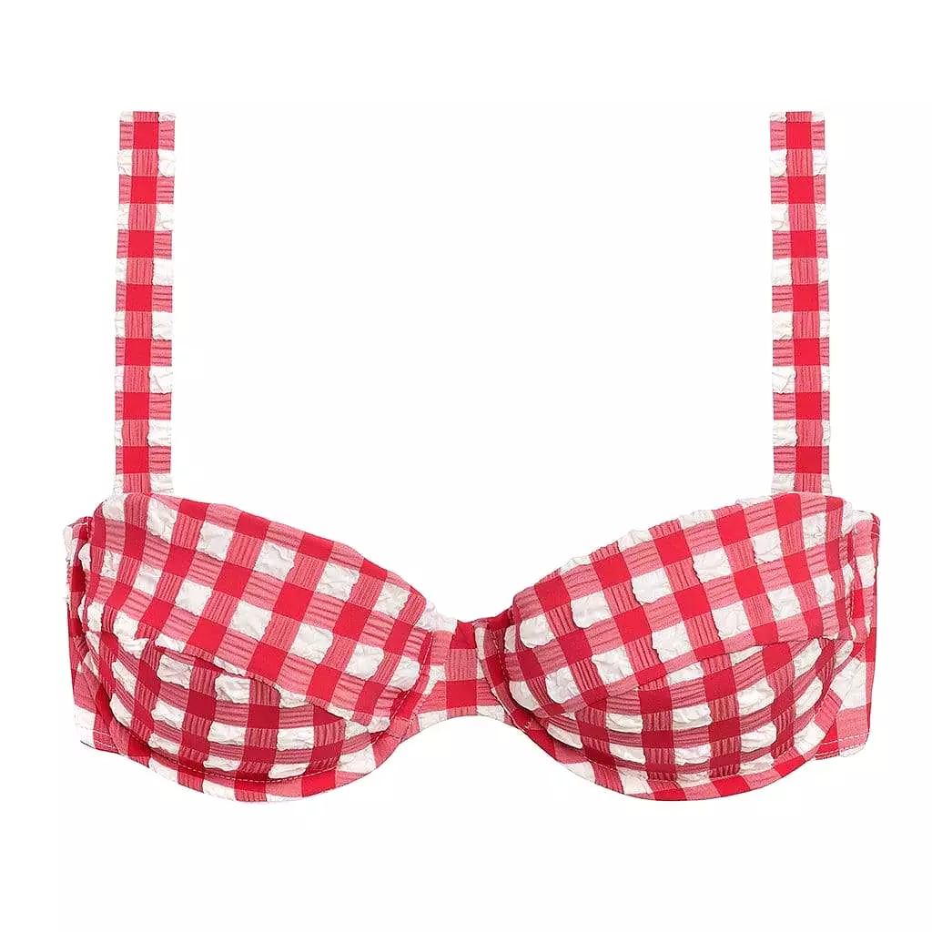 Red Gingham Bustier Bikini Top