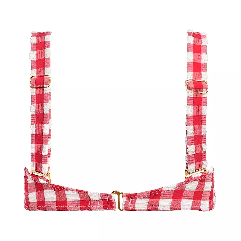 Red Gingham Bustier Bikini Top