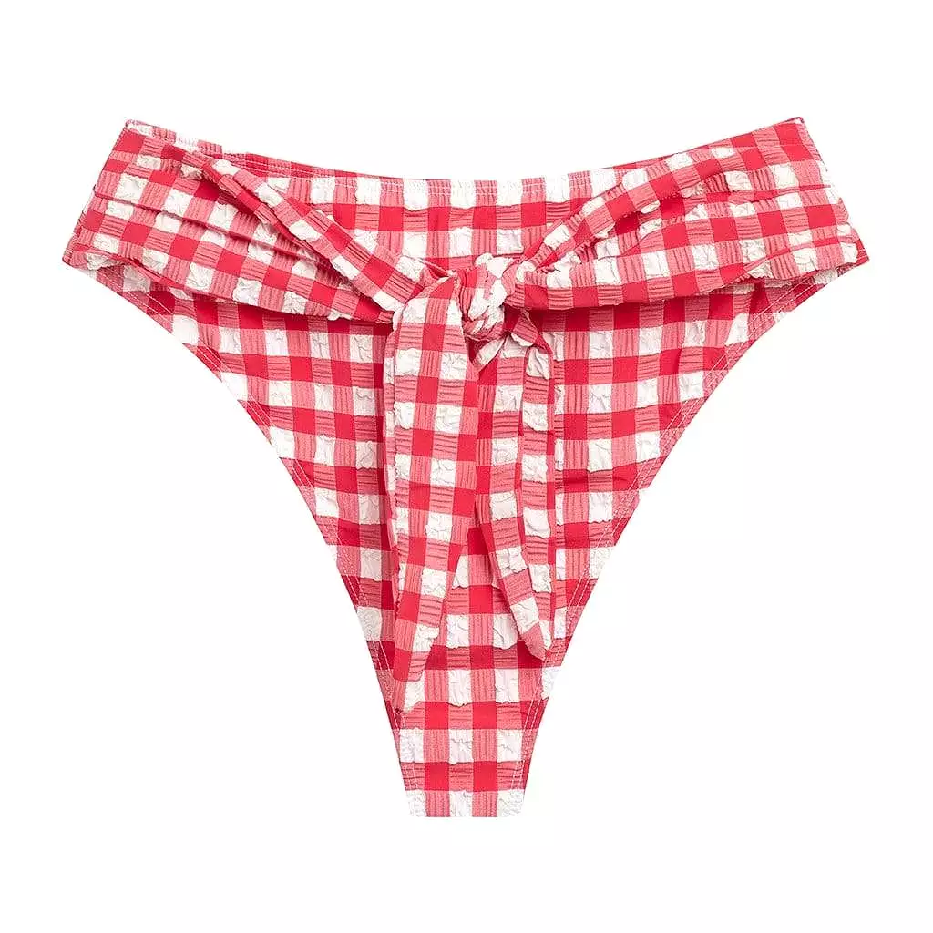 Red Gingham Paula Tie-Up Bikini Bottom