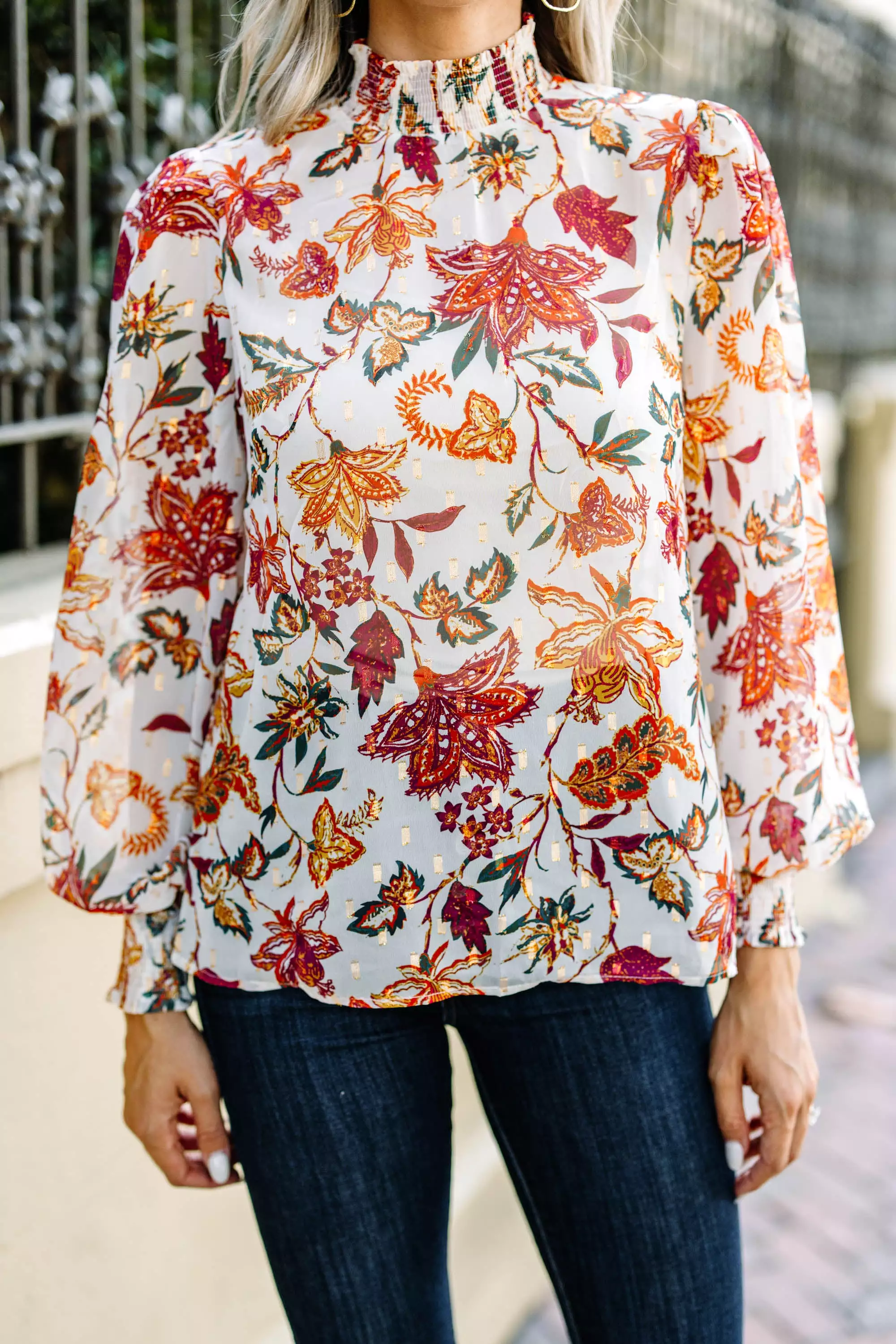 Right On Time Ivory White Floral Blouse