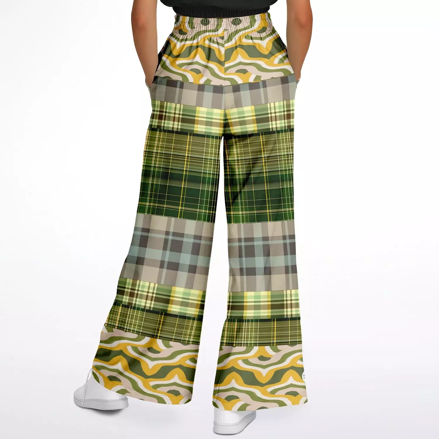 Rolling Green Plaid Eco-Poly Stretchy Phat Bellbottoms