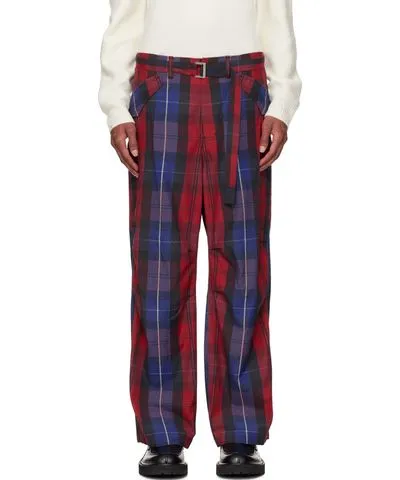 Sacai SSENSE Exclusive Red Plaid Cargo Pants