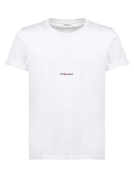 SAINT LAURENT Logo Emblazoned Cotton Crewneck Tee