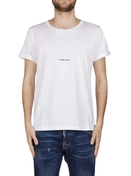 SAINT LAURENT Logo Emblazoned Cotton Crewneck Tee