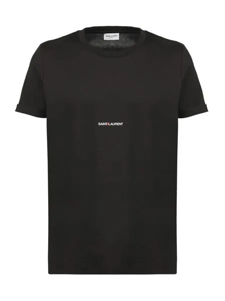 SAINT LAURENT Logo Emblazoned Cotton Crewneck Tee