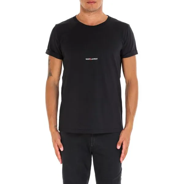 SAINT LAURENT Logo Emblazoned Cotton Crewneck Tee