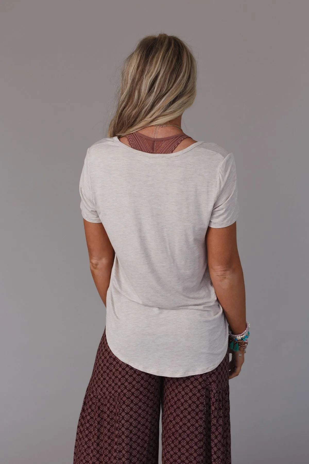 Scoop Neck Bralette Tee - Heather Oatmeal