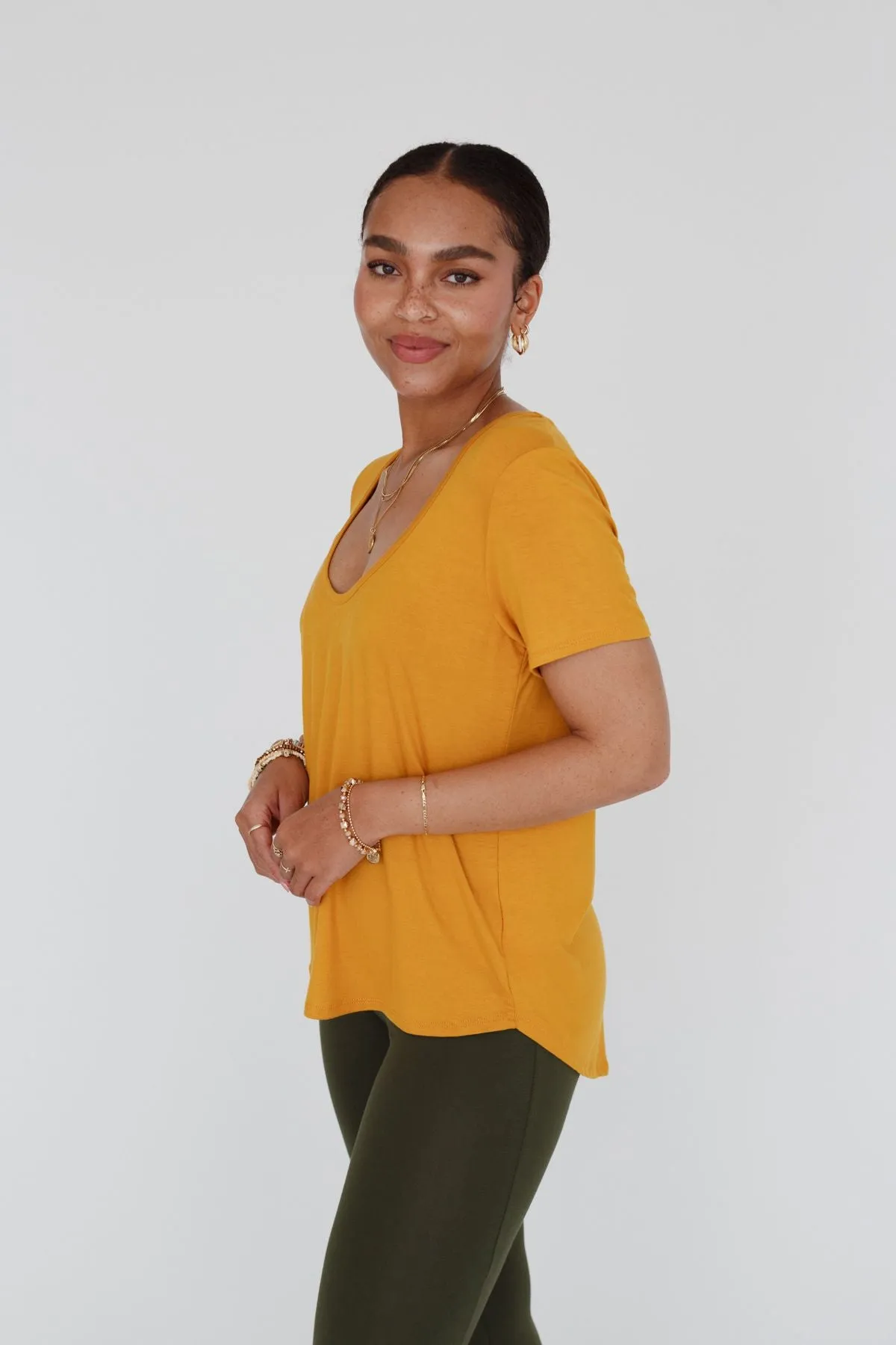 Scoop Neck Bralette Tee - Mustard