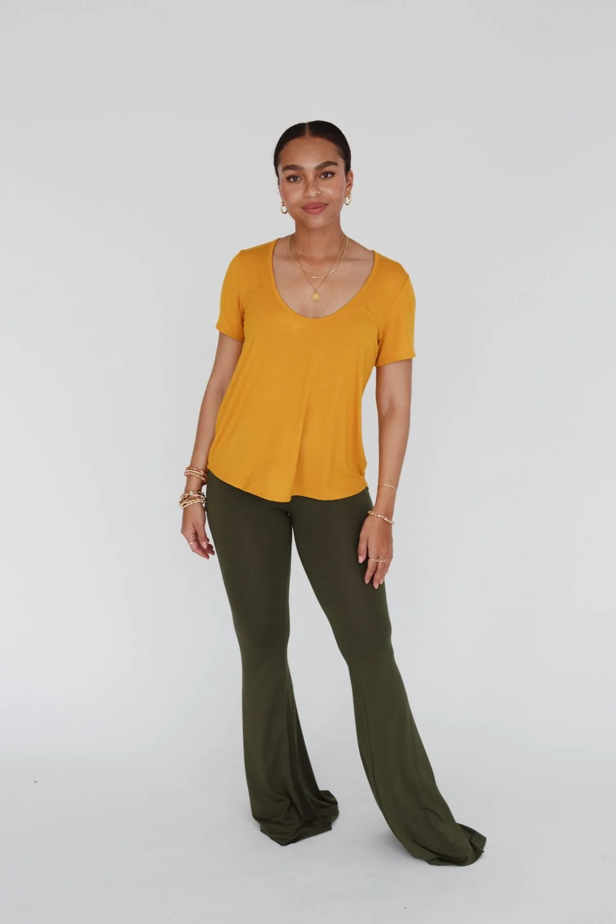 Scoop Neck Bralette Tee - Mustard