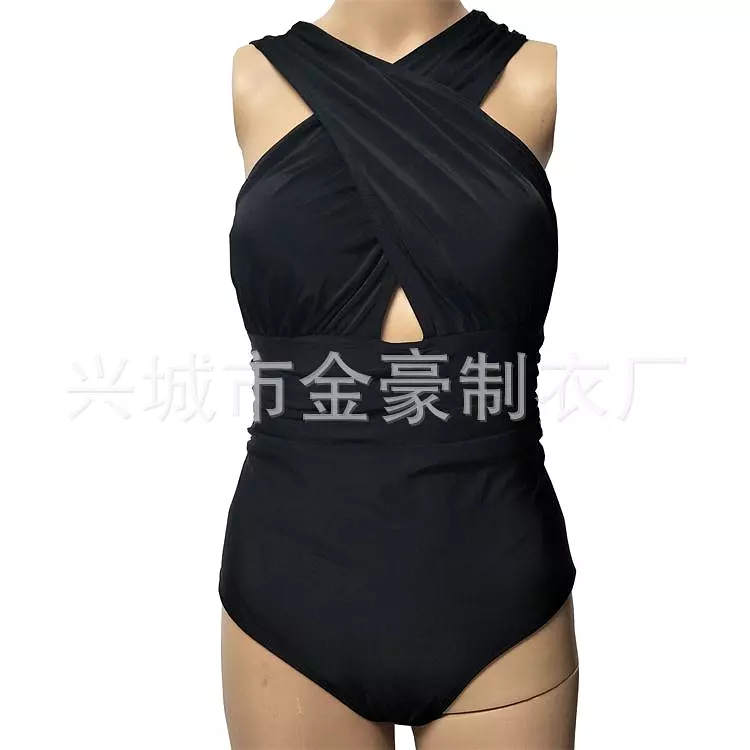 Sexy Solid Color Chest Cross One-piece Women's Swimsuit