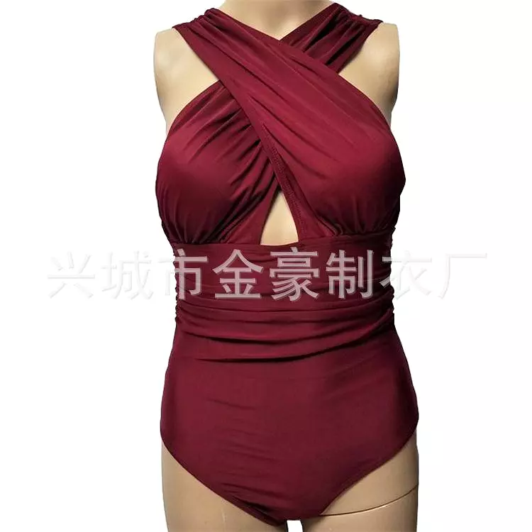 Sexy Solid Color Chest Cross One-piece Women's Swimsuit