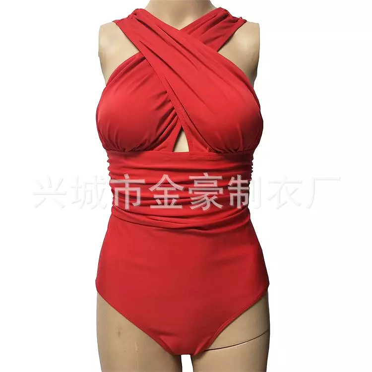 Sexy Solid Color Chest Cross One-piece Women's Swimsuit