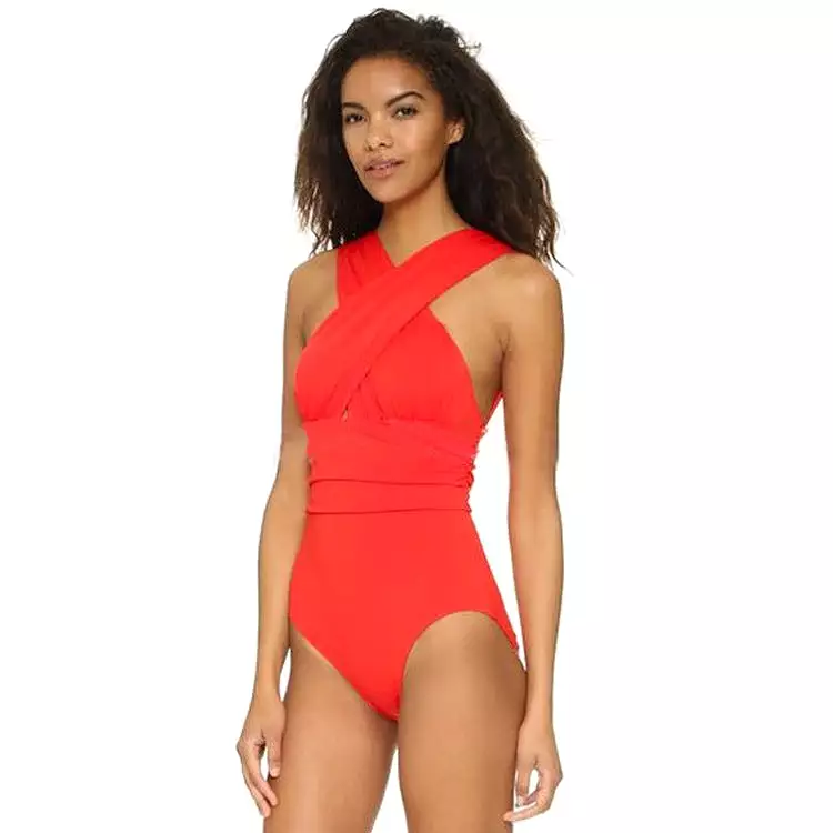 Sexy Solid Color Chest Cross One-piece Women's Swimsuit