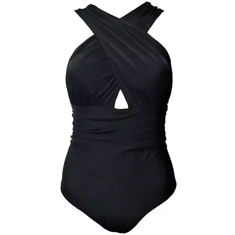 Sexy Solid Color Chest Cross One-piece Women's Swimsuit