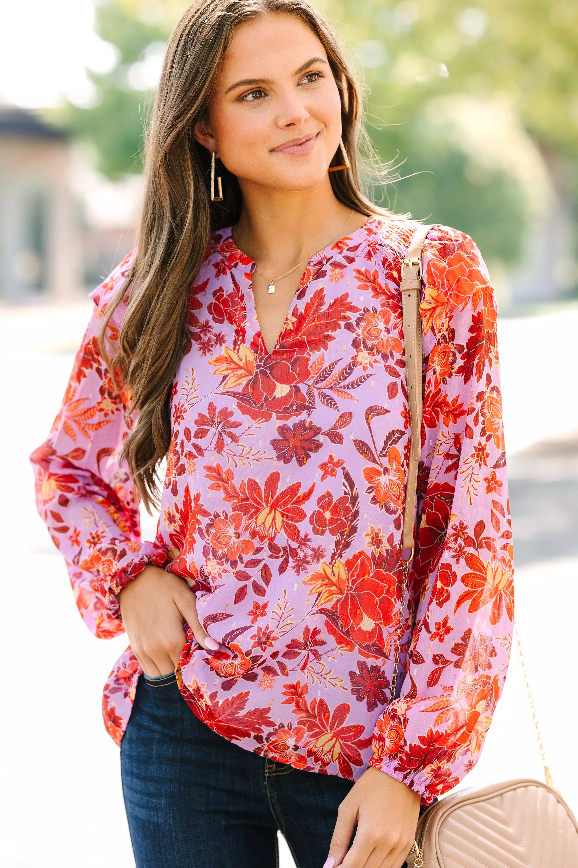 Skies are Blue: Walk On By Lavender Purple Floral Blouse