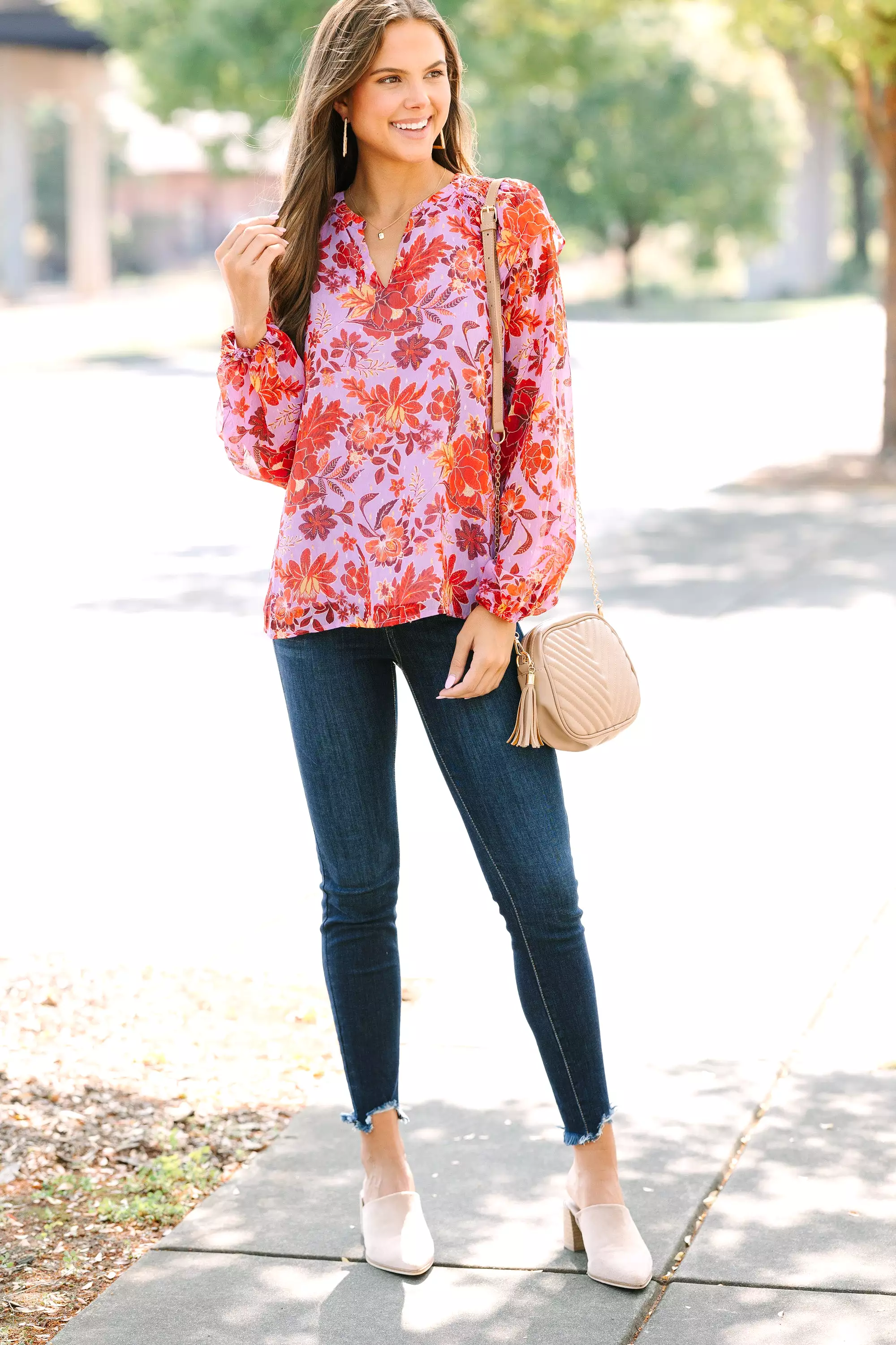 Skies are Blue: Walk On By Lavender Purple Floral Blouse