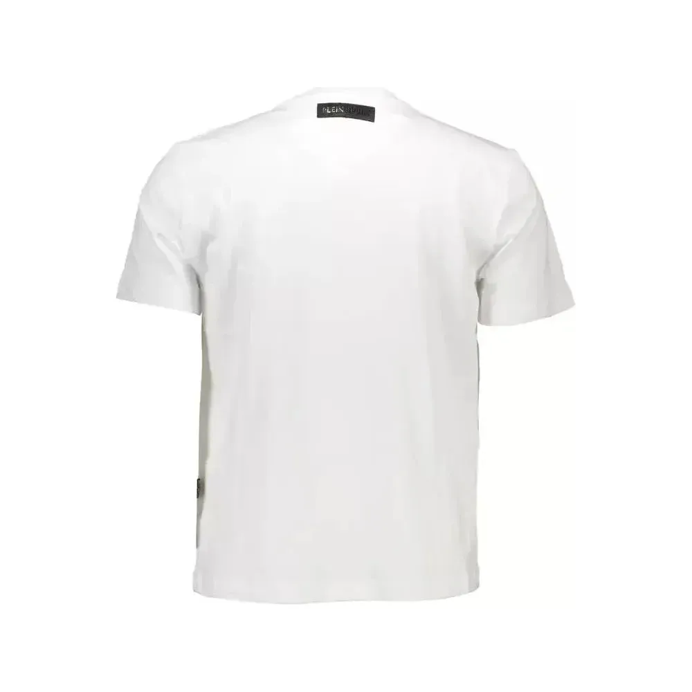 Sleek White Cotton Crew Neck Tee with Contrasting Details