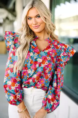 Take Your Love Blue Floral Blouse