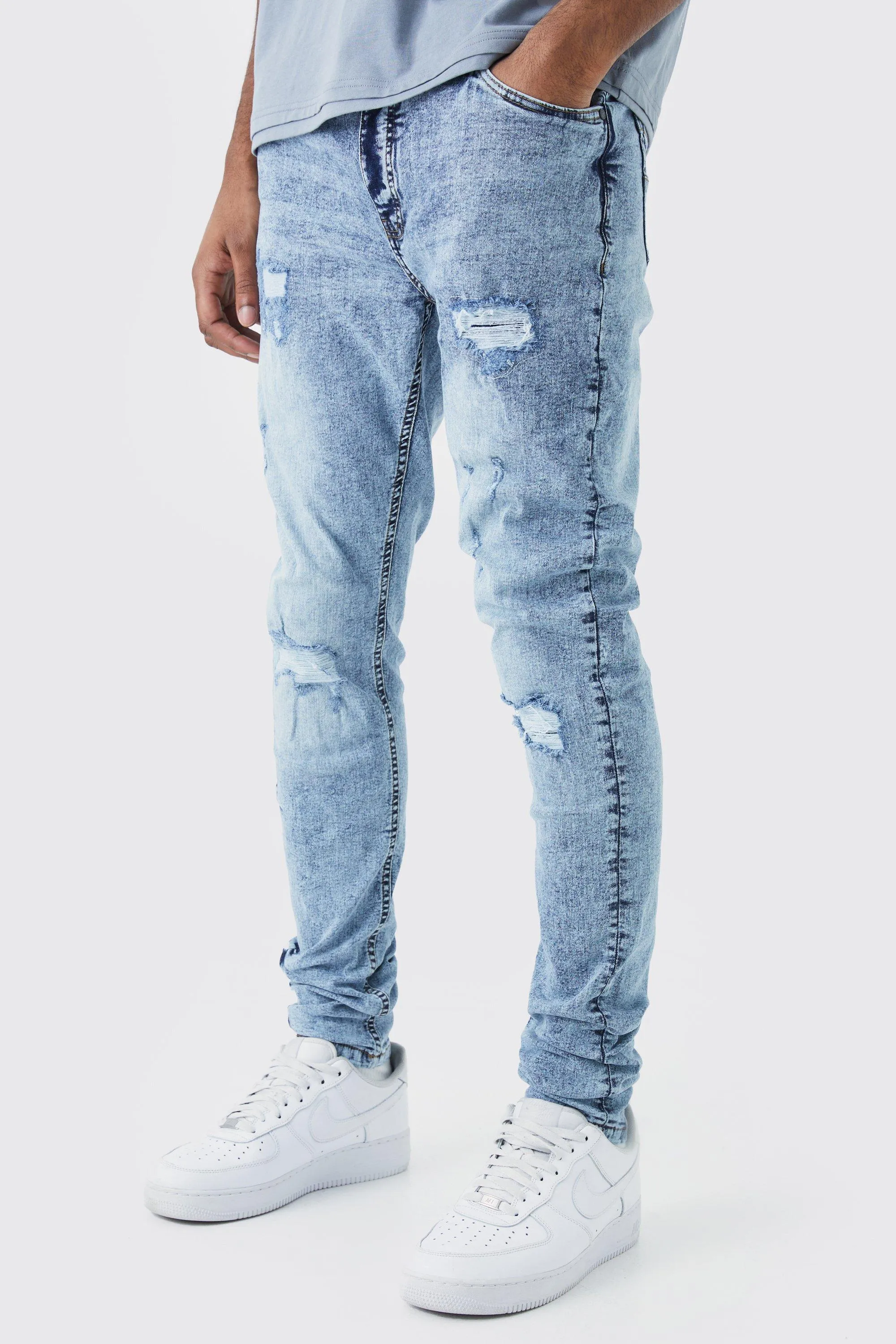 Tall Skinny Stretch Ripped Jean | boohooMAN UK