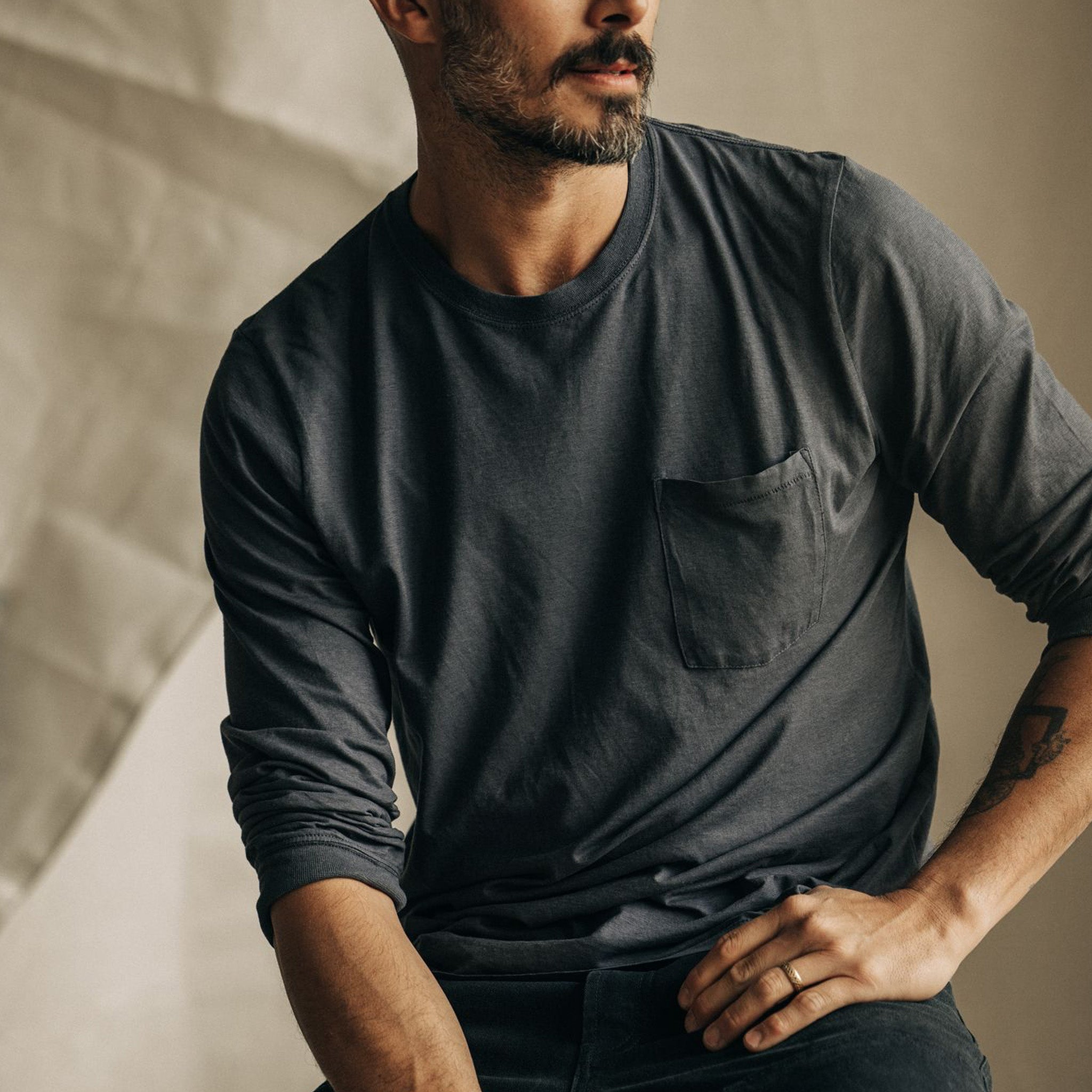 The Cotton Hemp Long Sleeve Tee in Charcoal