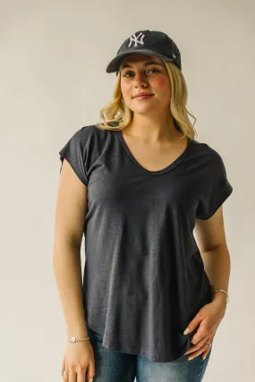 The Garver V-Neck Linen Tee in Charcoal