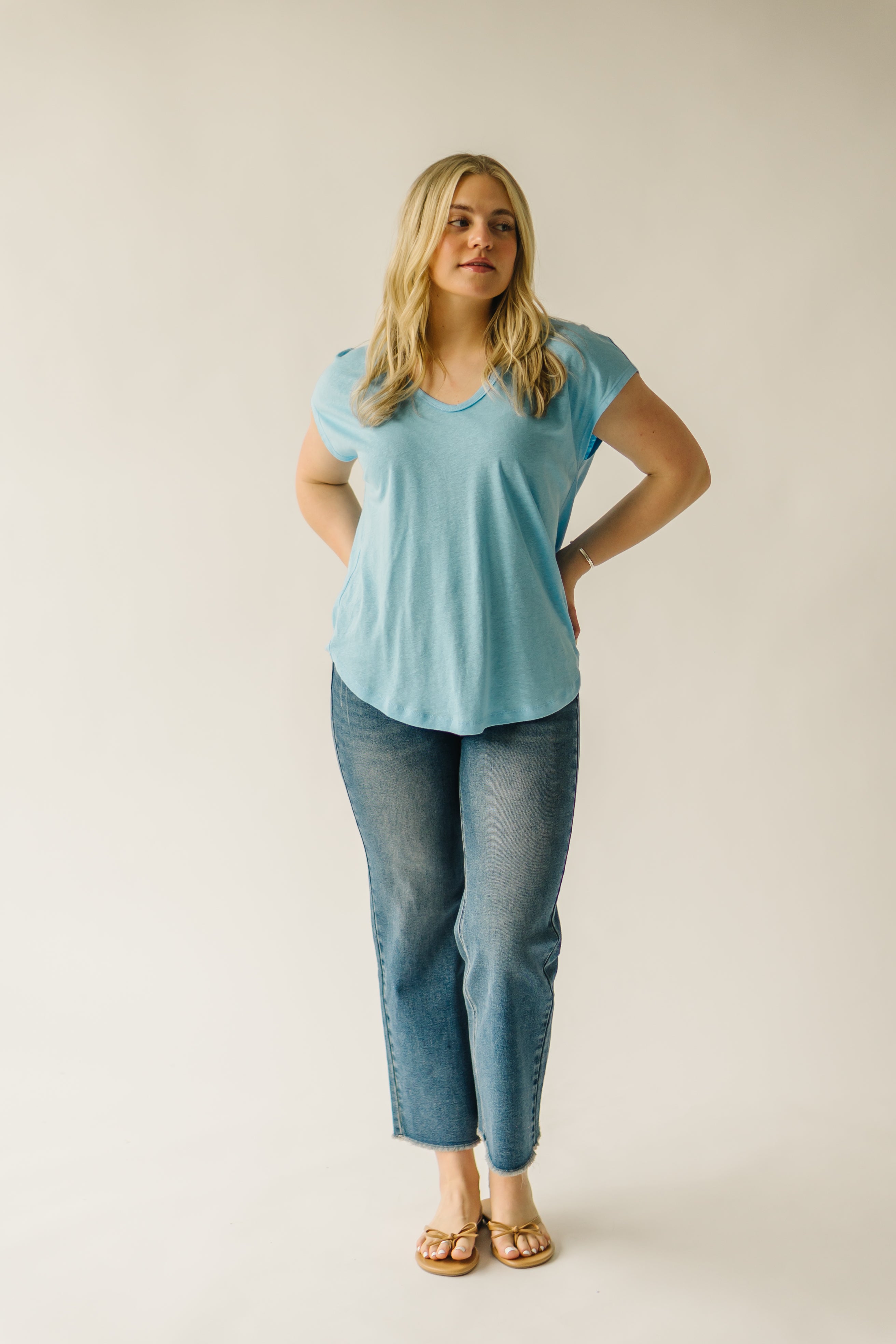 The Garver V-Neck Linen Tee in Sky Blue