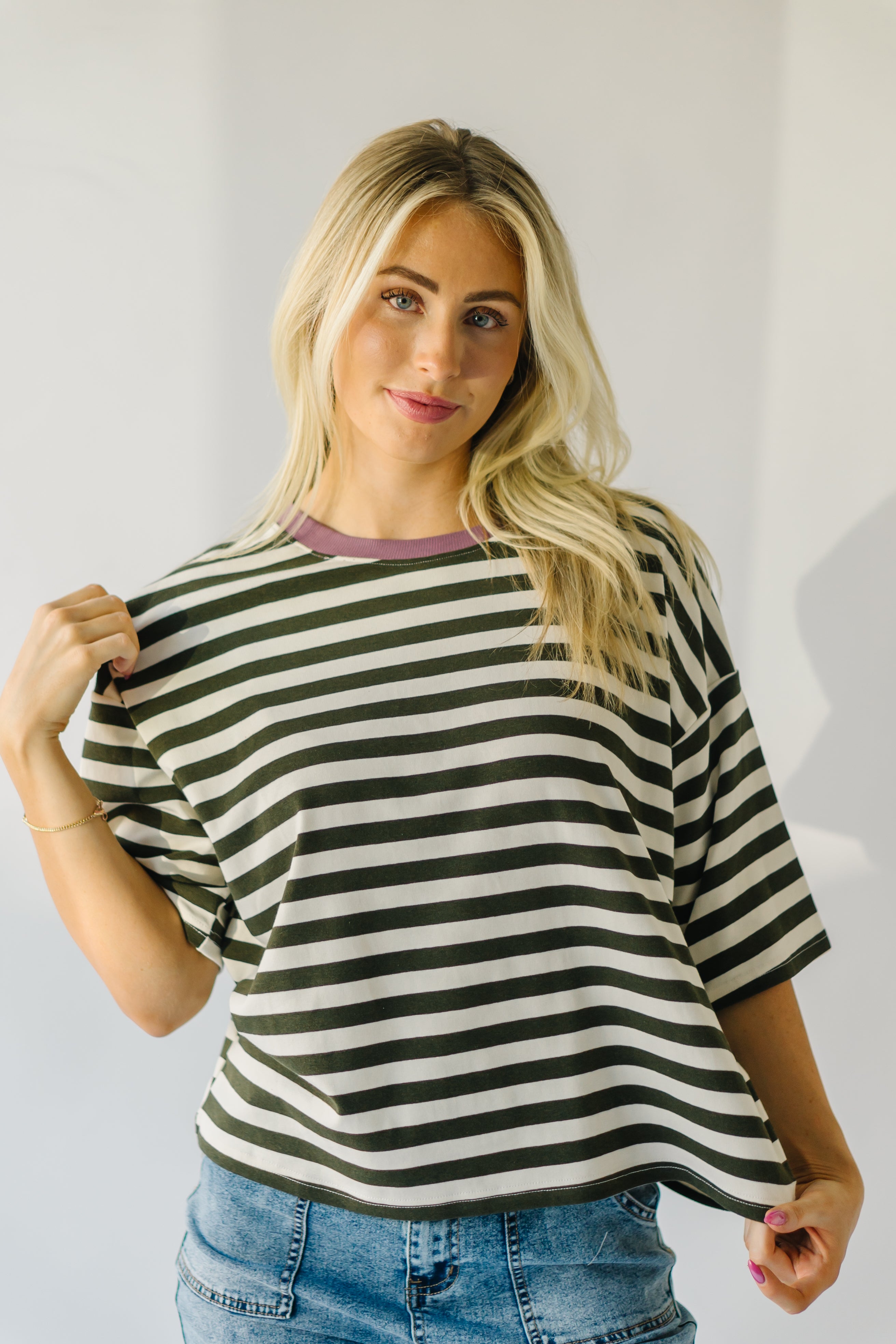 The Janson Oversized Tee in Olive Stripe